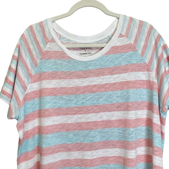 Torrid T-Shirt Women's Size 2 Multicolor Striped Classic Fit Short Sleeve Top 2X - Picture 3 of 10
